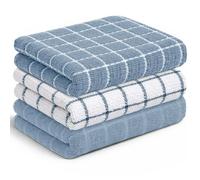 Velosso 3 Pack Everyday Cotton Tea Towel Set, Classic Check Design (Blue) | Soft & Absorbent Kitchen Towels, Durable & Machine Washable, Ideal for Drying, Cleaning & Daily Use