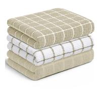 Velosso 3 Pack Everyday Cotton Tea Towel Set - Classic Check Design, Soft & Absorbent Kitchen Towels, Durable and Machine Washable, Ideal for Daily Use, Drying, and Cleaning (Taupe)