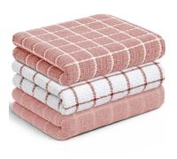 Velosso 3 Pack Everyday Cotton Tea Towel Set - Classic Check Design, Soft & Absorbent Kitchen Towels, Durable and Machine Washable, Ideal for Daily Use, Drying, and Cleaning (Pink)