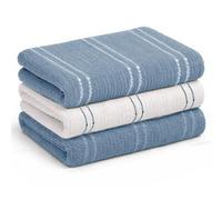 Velosso 3 Pack Everyday Cotton Tea Towel Set - Striped Design, Soft & Absorbent Kitchen Towels, Durable and Machine Washable, Ideal for Daily Use, Drying, and Cleaning (Blue)