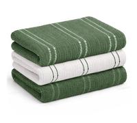 Velosso 3 Pack Everyday Cotton Tea Towel Set - Striped Design, Soft & Absorbent Kitchen Towels, Durable and Machine Washable, Ideal for Daily Use, Drying, and Cleaning (Green)