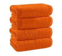 Velosso 4 Pack Hampi Bath Sheets Luxuriously Soft, Highly Absorbent 100% Combed Ring Spun Cotton, Oversized Thick Hampi Bath Sheets 80 x 140 cm, Premium Bath Sheets Spa & Hotel (Orange)