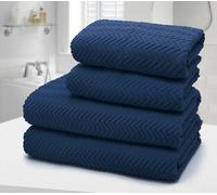 Velosso 4pc Chevron Jacquard Cotton Hand & Bath Towel Set - Soft & Absorbent Cotton Towels in Navy Velosso Navy