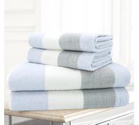 Velosso 4Pc Striped Cotton Hand And Bath Towel Set Durable Everyday Towel Set Blue