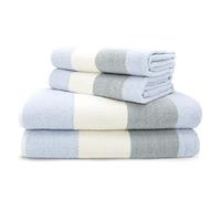 Velosso 4pce Premium 100% Cotton Towel Bale Set Multi Striped Ombre Hand Bath Towels Blue Grey 2 Hand with 2 Bath Towels Bundle Set Super Absorbent Quick Drying