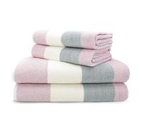 Velosso 4pce Premium 100% Cotton Towel Bale Set Multi Striped Ombre Hand Bath Towels Blush Pink 2 Hand with 2 Bath Towels Bundle Set Super Absorbent Quick Drying