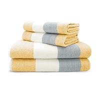 Velosso 4pce Premium 100% Cotton Towel Bale Set Multi Striped Ombre Hand Bath Towels Ochre/Yellow/Grey 2 Hand with 2 Bath Towels Bundle Set Super Absorbent Quick Drying