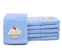 Velosso 6 Pack Embroidered Cupcakes Large Everyday Kitchen Tea Towel Set 100% Supreme Ring Spun Cotton Soft and Absorbent Dish Towels, Tea Towels, Dish Cloth, Catering Towels (Blue)