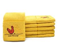 Velosso 6 Pack Embroidered Farmers Animal Kitchen Tea Towels Chicken 100% Cotton Soft and Absorbent Dish Towels, Tea Towels, Dish Cloth, Catering Towels (6, Ochre)