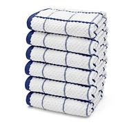 Velosso 6 Pack Jumbo Large Checkered Chunky Kitchen Towels Set 100% Supreme Ring Spun Cotton Super Soft and Absorbent Dish Towels, Tea Towels (Navy Blue, Checkered)