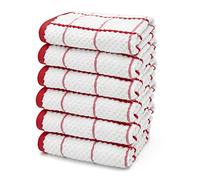 Velosso 6 Pack Jumbo Large Checkered Chunky Kitchen Towels Set 100% Supreme Ring Spun Cotton Super Soft and Absorbent Dish Towels, Tea Towels (Red, Checkered)