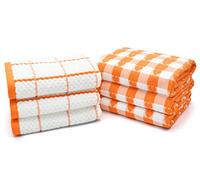 Velosso 6 Pack Jumbo Large Checkered Hearts Chunky Kitchen Towels Set 100% Supreme Ring Spun Cotton Super Soft and Absorbent Dish Towels, Tea Towels (Orange)