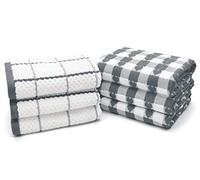 Velosso 6 Pack Jumbo Large Checkered Hearts Chunky Kitchen Towels Set 100% Supreme Ring Spun Cotton Super Soft and Absorbent Dish Towels, Tea Towels (Grey)