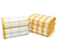 Velosso 6 Pack Jumbo Large Checkered Hearts Chunky Kitchen Towels Set 100% Supreme Ring Spun Cotton Super Soft and Absorbent Dish Towels, Tea Towels (Ochre)