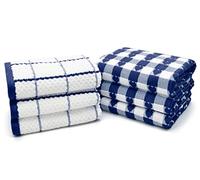 Velosso 6 Pack Jumbo Large Checkered Hearts Chunky Kitchen Towels Set 100% Supreme Ring Spun Cotton Super Soft and Absorbent Dish Towels, Tea Towels (Navy)