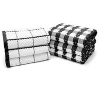 Velosso 6 Pack Jumbo Large Checkered Hearts Chunky Kitchen Towels Set 100% Supreme Ring Spun Cotton Super Soft and Absorbent Dish Towels, Tea Towels (Black)