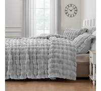 Velosso Alpine Faux Fur Duvet Cover Set - Ultra Soft Plush Bedding with Striped Texture, Warm & Cosy Winter Quilt Cover with Pillowcases, Machine Washable, Luxury Bed Set (Silver, King)
