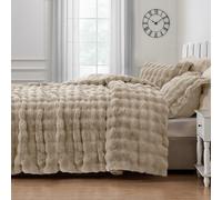 Velosso Alpine Faux Fur Duvet Cover Set - Ultra Soft Plush Bedding with Striped Texture, Warm & Cosy Winter Quilt Cover with Pillowcases, Machine Washable, Luxury Bed Set (Natural, King)