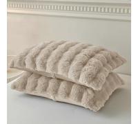 Velosso Alpine Faux Fur Pillowcase Pair, Ultra Soft Plush Ribbed Cushion Covers, Warm & Cosy Winter Bedroom Accessory, Luxury Faux Fur Texture, Machine Washable (Beige)