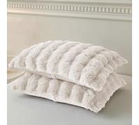Velosso Alpine Faux Fur Pillowcase Pair, Ultra Soft Plush Ribbed Cushion Covers, Warm & Cosy Winter Bedroom Accessory, Luxury Faux Fur Texture, Machine Washable (Cream)