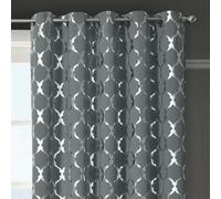 Velosso Arabesque Ready Made Thermal Blackout Eyelet Curtains - Grey