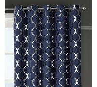 Velosso Arabesque Ready Made Thermal Blackout Eyelet Curtains - Navy