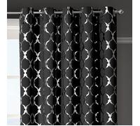 Velosso Arabesque Thermal Blackout Ready Made Eyelet Curtains in Black | Size: 117 cm width x 137 cm drop Velosso Black 117 cm width x 137 cm drop