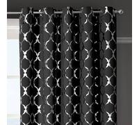 Velosso Arabesque Thermal Blackout Ready Made Eyelet Curtains in Black | Size: 168 cm width x 137 cm drop Velosso Black 168 cm width x 137 cm drop