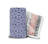 Velosso Aztec Ethnic Print Sherpa Reverse Blanket - 130cm x 180cm - Navy