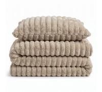 Velosso Beige Jumbo Cord Faux Rabbit Fur Duvet Cover And Pillowcase Set King