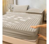 Velosso Beige Jumbo Cord Faux Rabbit Fur Fitted Sheet Single