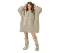 Velosso Beige Teddy Fleece Sherpa Lined Oversized Hoodie Blanket
