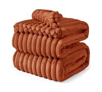 Velosso BIG CORD Chunky Thick Cord Plush Cosy Ribbed Blanket Throwover, Sofa Throwover Bed Blanket 6cms Cord Stripes Super Soft (Orange, 150x200 Throw)