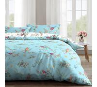 Velosso Birds Floral Cotton Rich Printed Duvet Cover & Pillowcase in Duck Egg Blue | Size: Single Velosso Duck Egg Blue Single