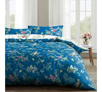 Velosso Birds Floral Printed Cotton Blend Duvet Cover and Pillowcase Set - Navy - Double