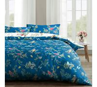 Velosso Birds Floral Printed Cotton Blend Duvet Cover and Pillowcase Set - Navy - King