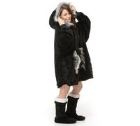 Velosso Black Faux Fur Trim Sherpa Lined Oversized Hoodie Blanket