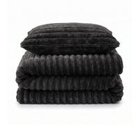 Velosso Black Jumbo Cord Faux Rabbit Fur Duvet Cover And Pillowcase Set Super King