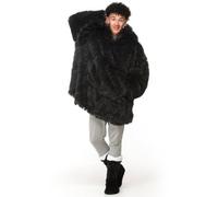 Velosso Black Shaggy Fur Sherpa Lined Oversized Hoodie Blanket