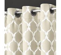Velosso Blackout Geometric Foil Pattern Ring Top Curtains - Energy Saving, Noise Reducing, Soft Texture Curtains, Machine Washable - Cream