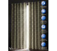 Velosso Blackout Geometric Ring Top Curtains - High-Quality Weave, Fade Resistant And Machine Washable Curtains - Cream