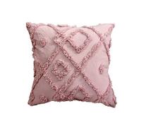 Velosso Bohemian Tufted Design Square Cushion, Soft Cotton Textured Weave, Zip Closure, Machine Washable - Mauve