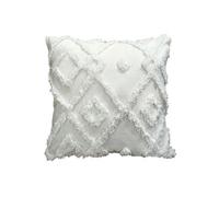 Velosso Bohemian Tufted Design Square Cushion, Soft Cotton Textured Weave, Zip Closure, Machine Washable - White