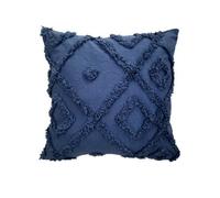 Velosso Bohemian Tufted Design Square Cushion, Soft Cotton Textured Weave, Zip Closure, Machine Washable - Navy