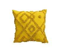 Velosso Bohemian Tufted Design Square Cushion, Soft Cotton Textured Weave, Zip Closure, Machine Washable - Ochre