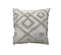 Velosso Bohemian Tufted Design Square Cushion, Soft Cotton Textured Weave, Zip Closure, Machine Washable - Grey