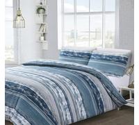 Velosso Brooklyn Stripe Printed Cotton Blend Duvet Cover and Pillowcase Set - Blue - Double