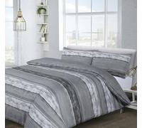 Velosso Brooklyn Stripe Printed Cotton Blend Duvet Cover and Pillowcase Set - Grey - Double