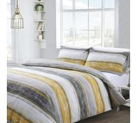 Velosso Brooklyn Stripe Printed Cotton Blend Duvet Cover and Pillowcase Set - Yellow - Double