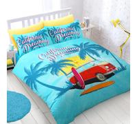 Velosso California Dreaming Duvet Cover & Pillowcase Set, Surf Van Print Bedding, Tropical Beach Theme, Machine Washable - Multicolour